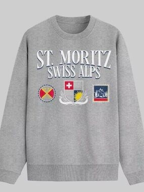 MAD Engine Grey St. Moritz Swiss Alps Graphic Crewneck Size Large *NEW
